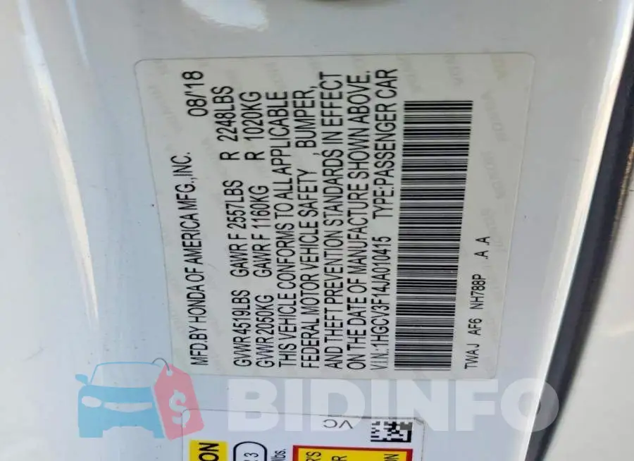 1HGCV3F14JA010415 Photo# 13