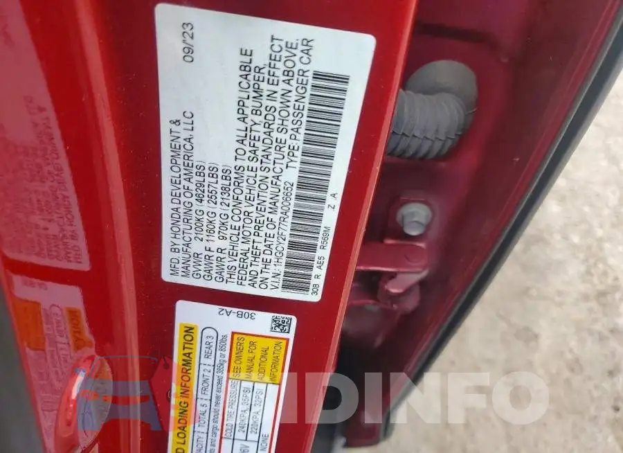 1HGCY2F77RA006652 Photo# 13