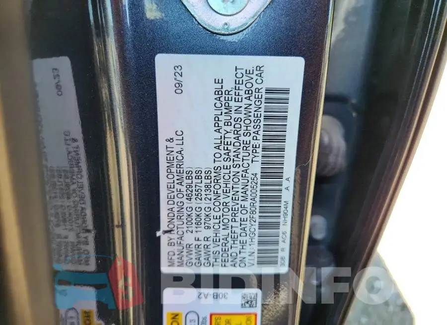 1HGCY2F80RA005254 Photo# 12