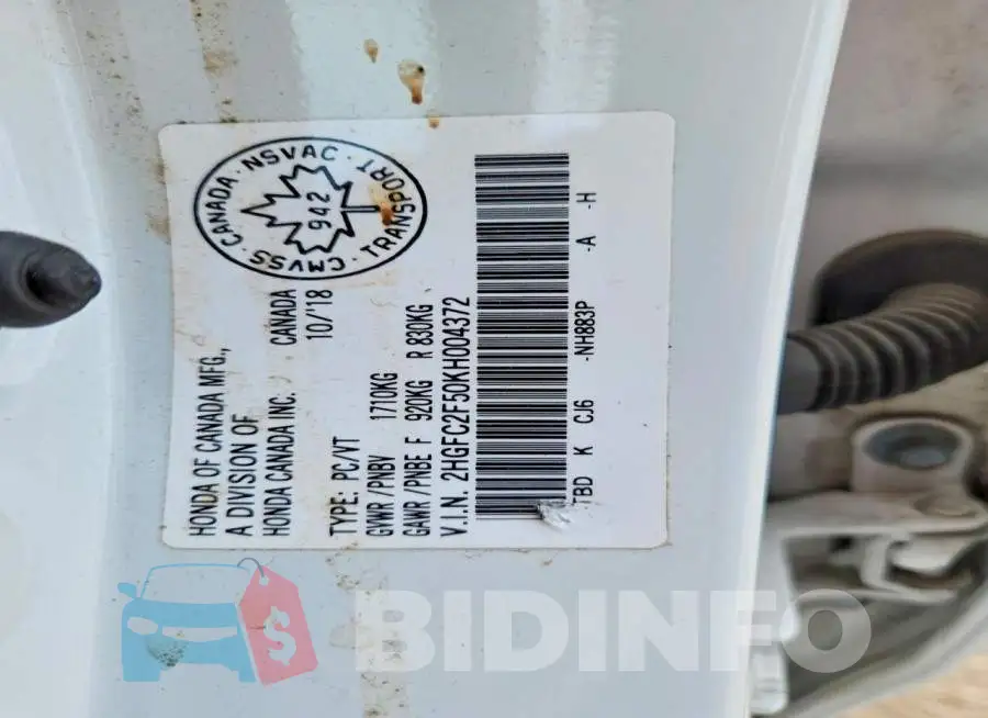 2HGFC2F50KH004372 Photo# 12