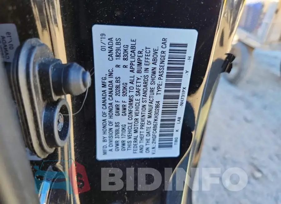 2HGFC4B67KH302864 Photo# 12