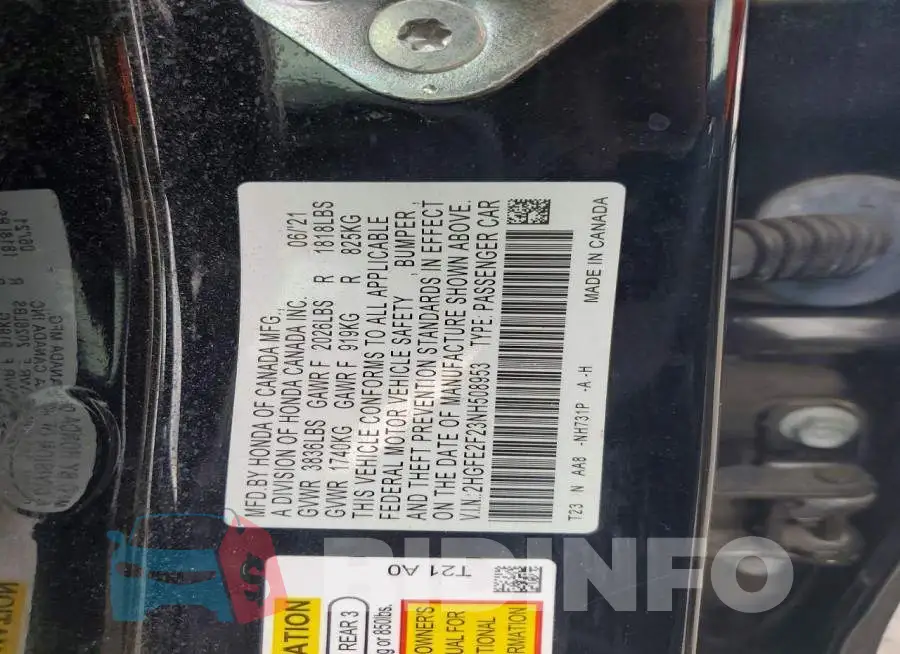 2HGFE2F23NH508953 Photo# 12