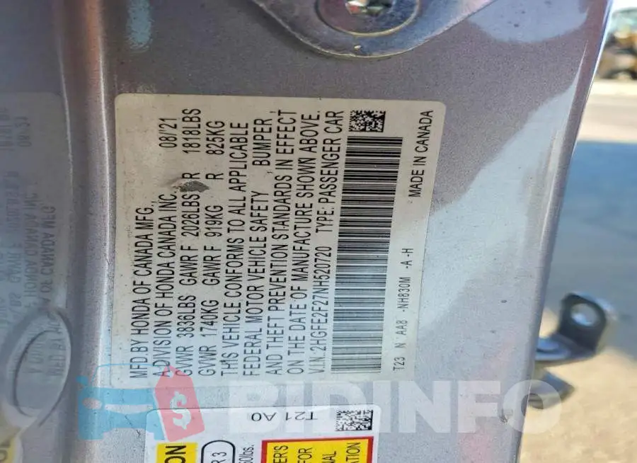 2HGFE2F27NH520720 Photo# 12