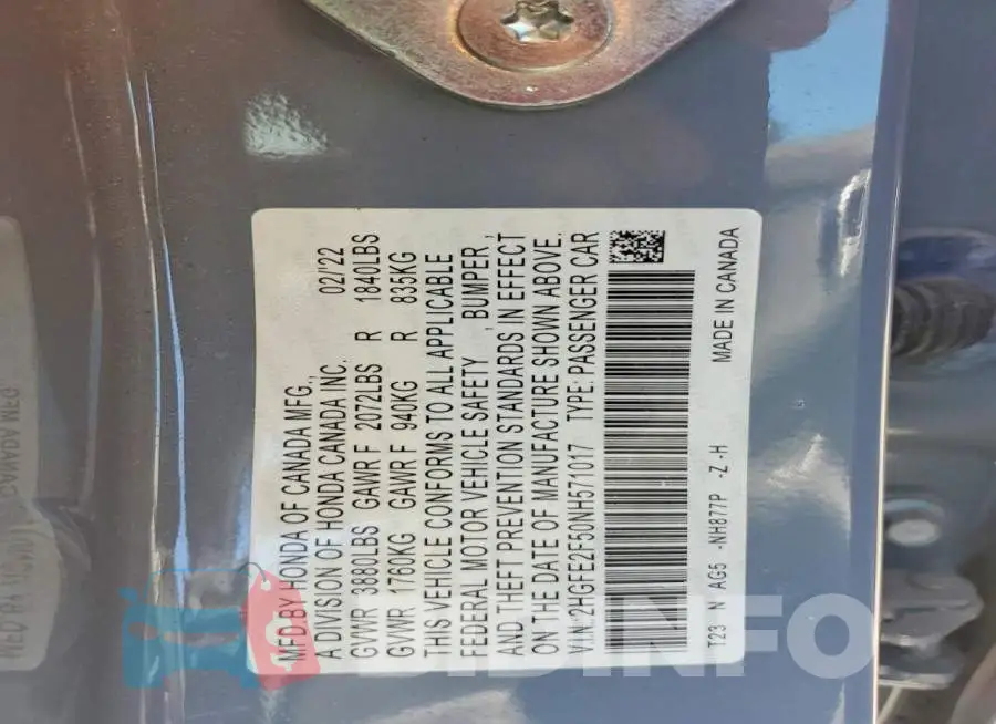 2HGFE2F50NH571017 Photo# 12