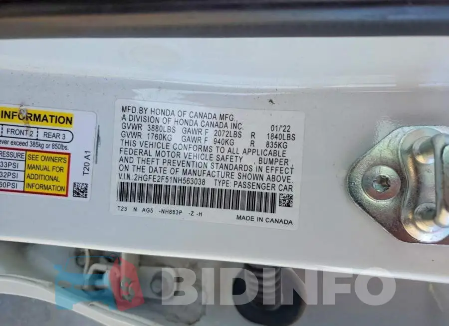 2HGFE2F51NH563038 Photo# 12