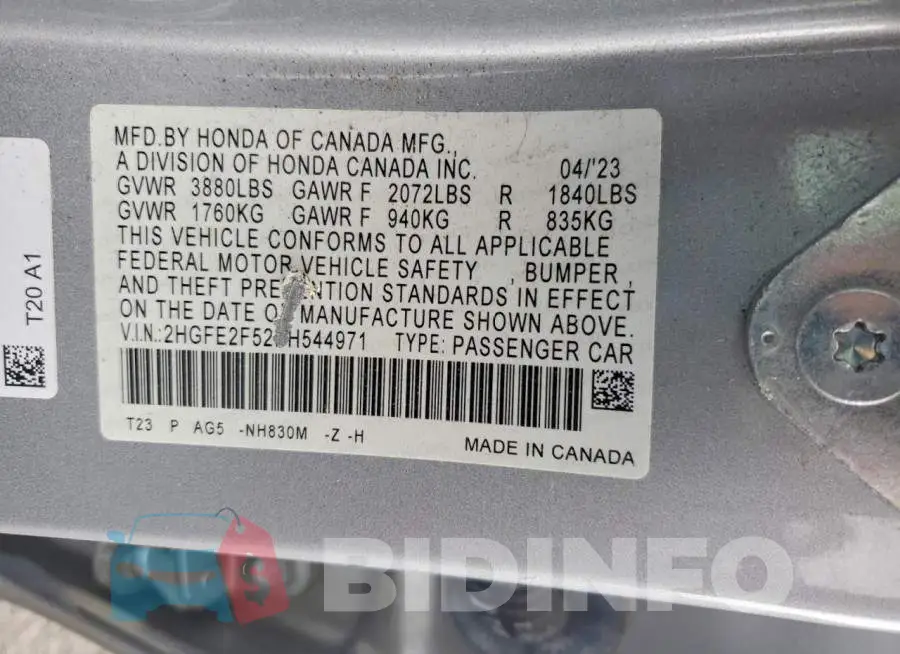 2HGFE2F52PH544971 Photo# 12
