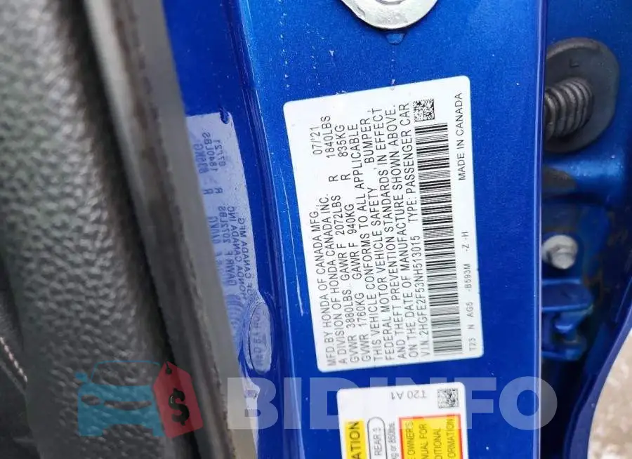 2HGFE2F53NH513015 Photo# 12