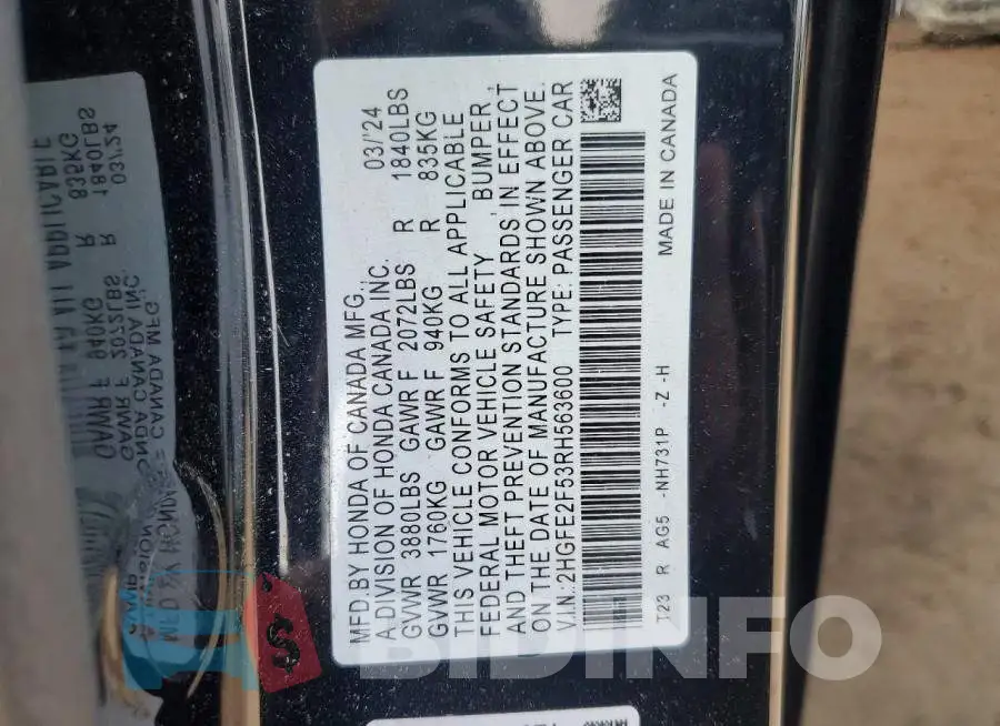 2HGFE2F53RH563600 Photo# 12