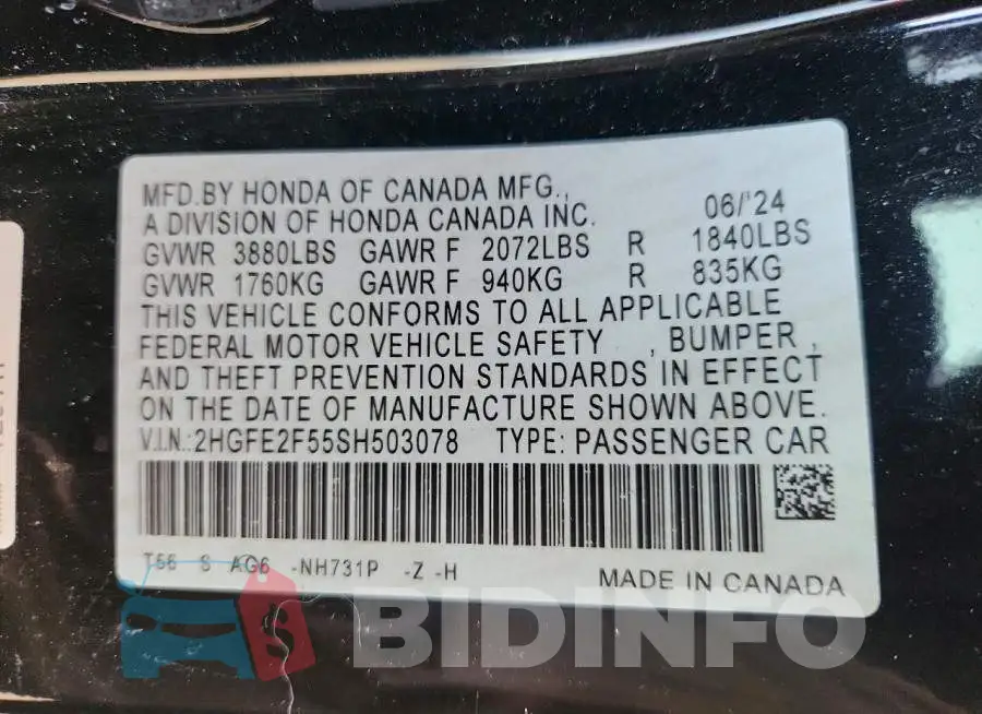 2HGFE2F55SH503078 Photo# 12