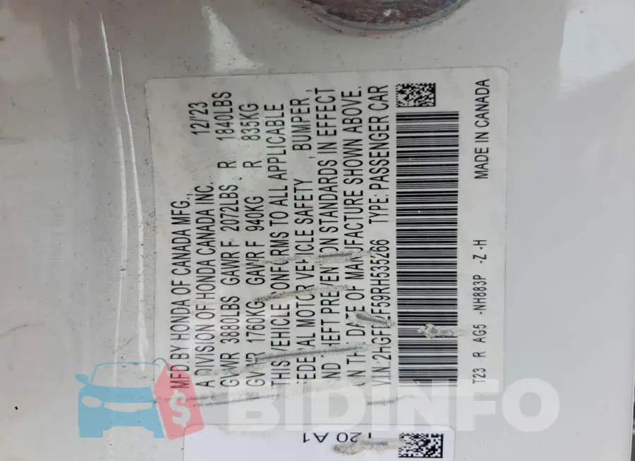 2HGFE2F59RH535266 Photo# 12