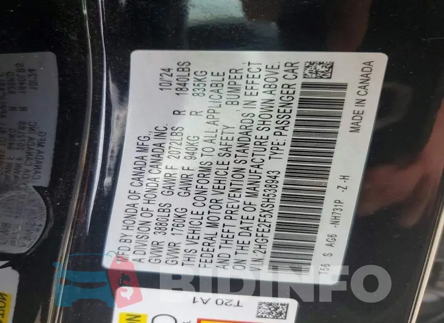 2HGFE2F5XSH538943 Photo# 12