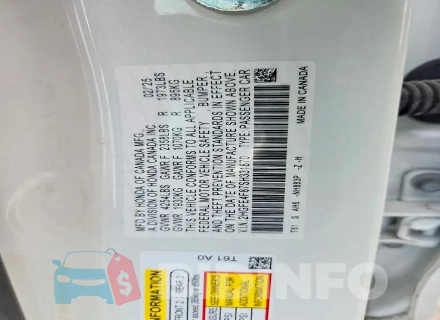 2HGFE4F87SH331870 Photo# 12