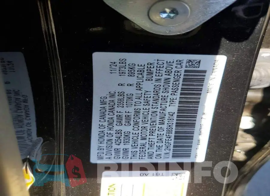 2HGFE4F88SH318142 Photo# 12