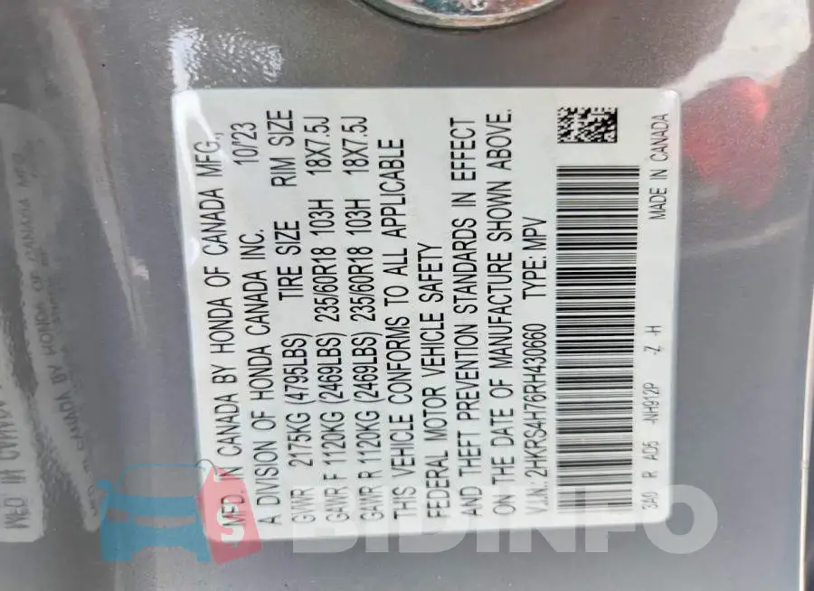 2HKRS4H76RH430660 Photo# 14