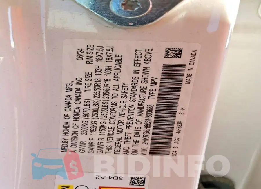 2HKRS6H86SH803688 Photo# 13