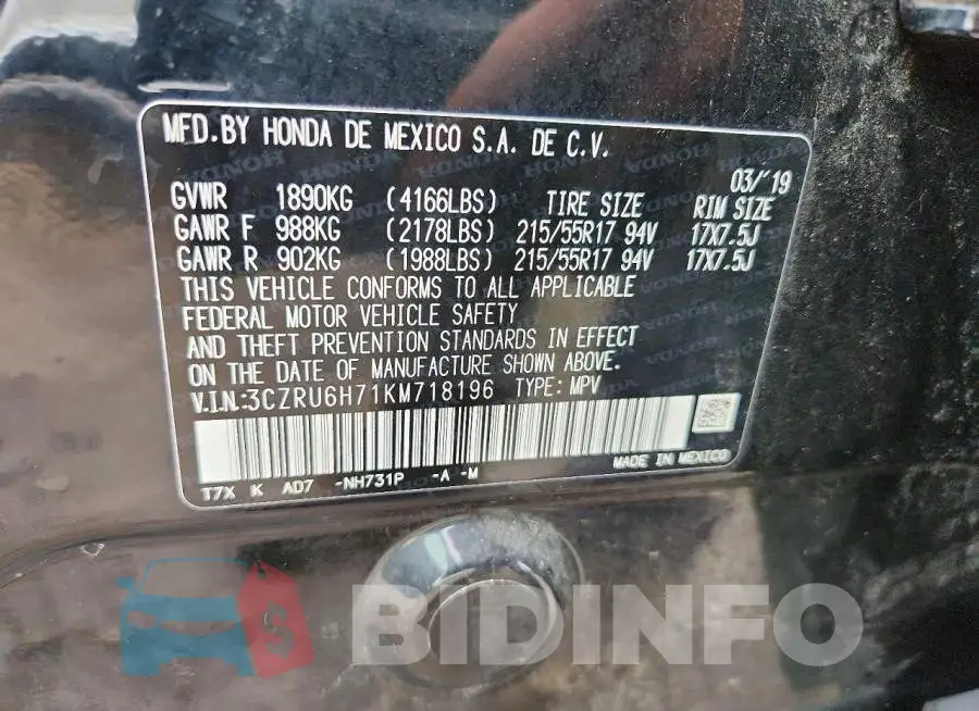 3CZRU6H71KM718196 Photo# 12