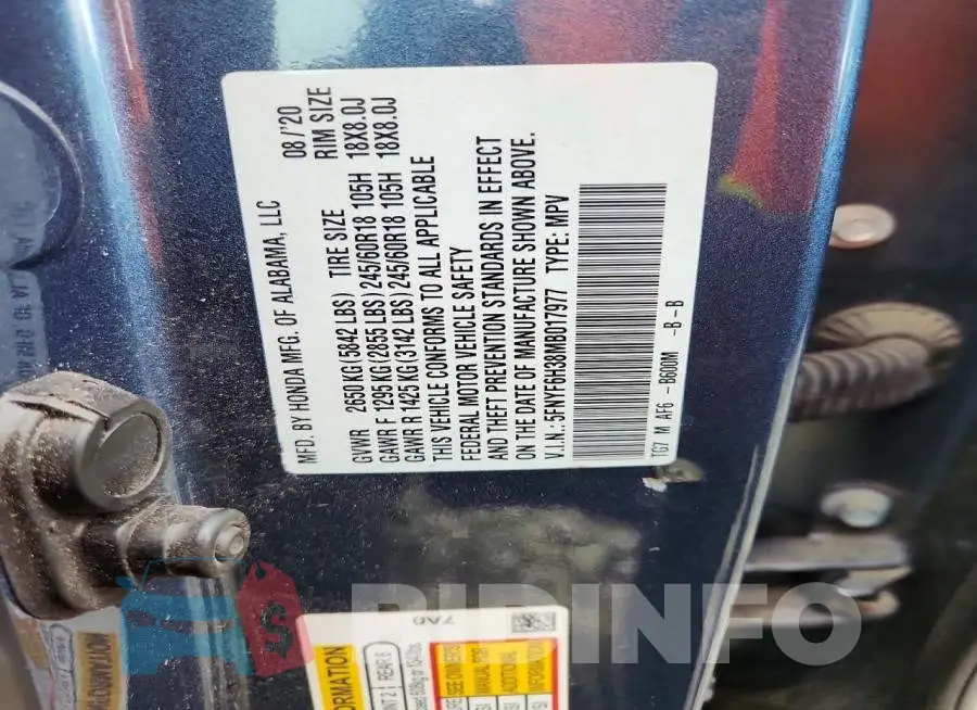 5FNYF6H38MB017977 Photo# 14