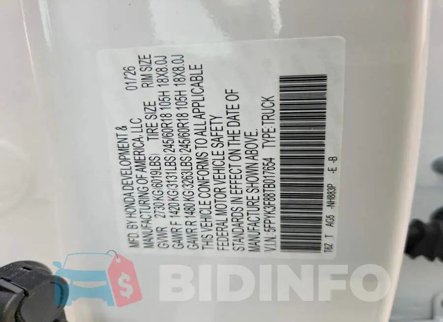 5FPYK3F88TB017654 Photo# 12