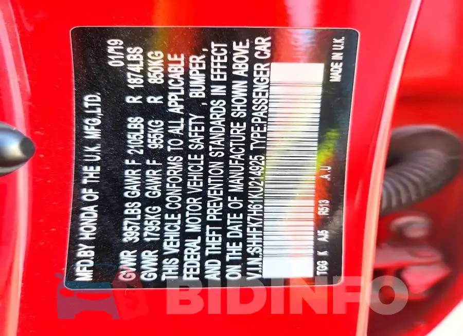 SHHFK7H61KU214925 Photo# 12