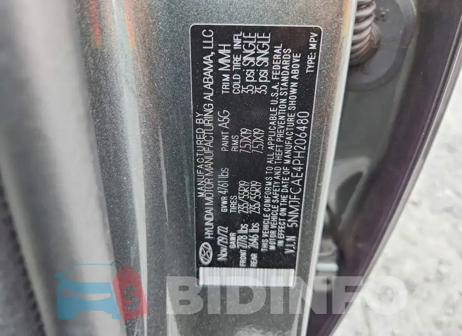5NMJFCAE4PH206480 Photo# 14