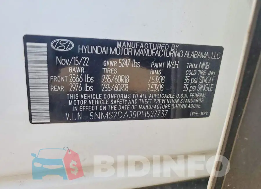 5NMS2DAJ5PH527737 Photo# 14