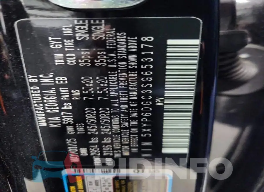 5XYP6DGC3SG653178 Photo# 13