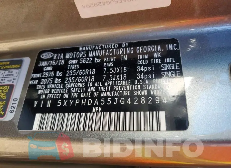 5XYPHDA55JG428294 Photo# 14