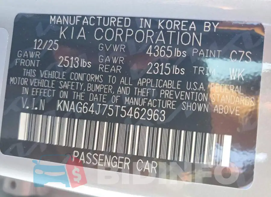 KNAG64J75T5462963 Photo# 13