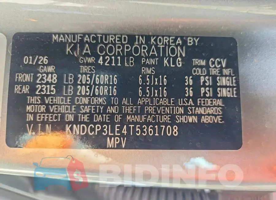 KNDCP3LE4T5361708 Photo# 13