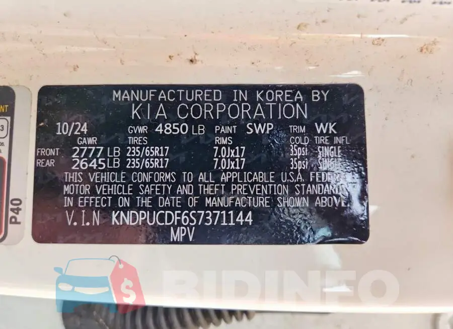 KNDPUCDF6S7371144 Photo# 13