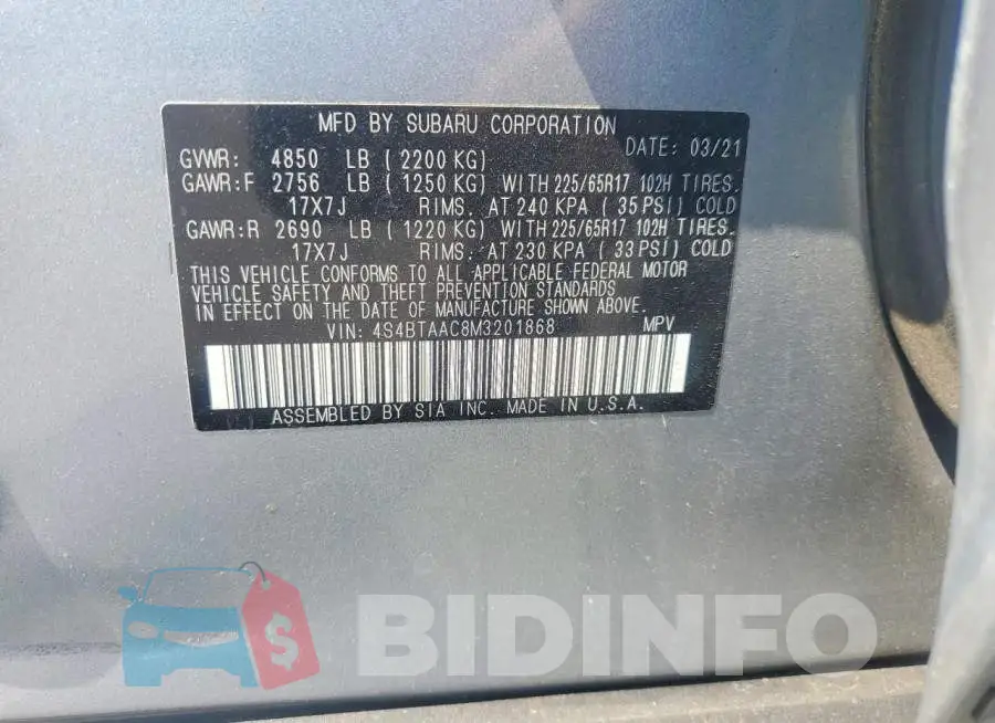 4S4BTAAC8M3201868 Photo# 13