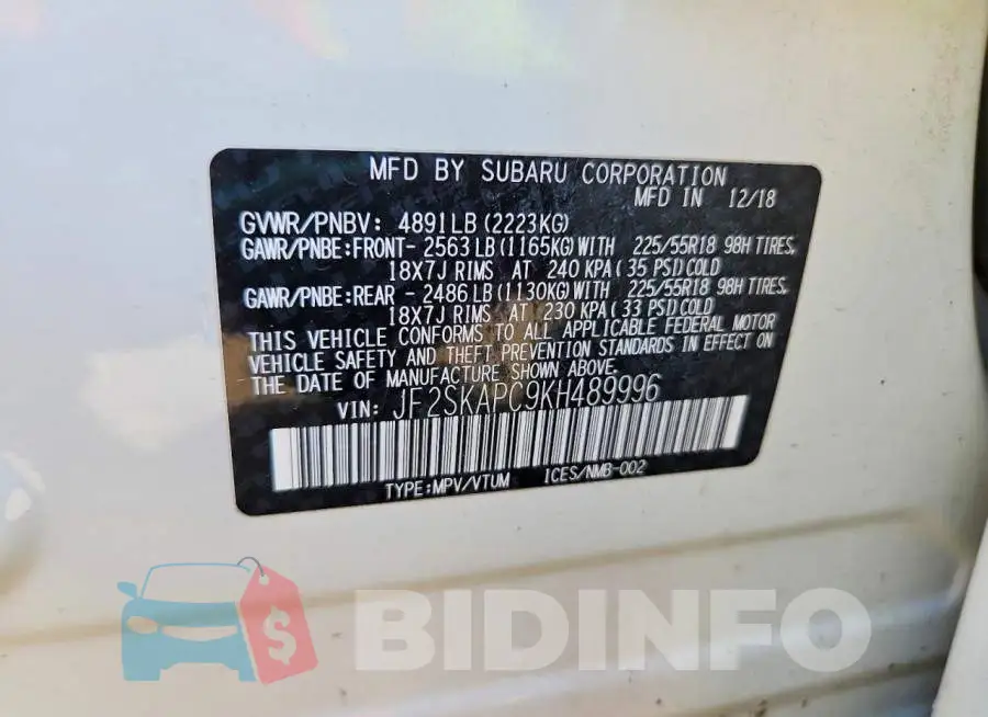 JF2SKAPC9KH489996 Photo# 13