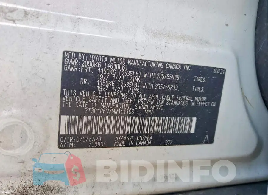2T3C1RFV7MW144406 Photo# 13