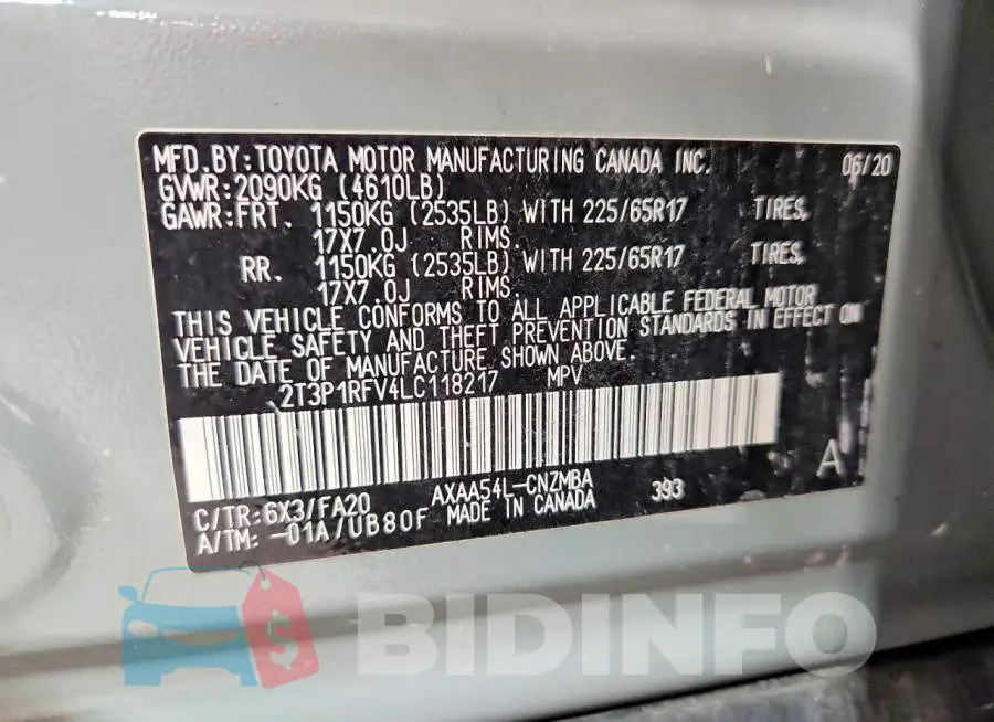 2T3P1RFV4LC118217 Photo# 13
