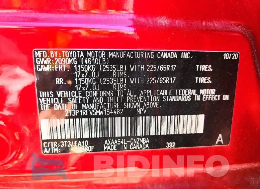 2T3P1RFV5MW154482 Photo# 13