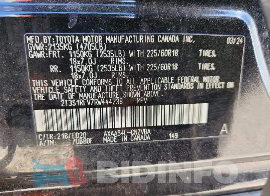 2T3S1RFV7RW444238 Photo# 12
