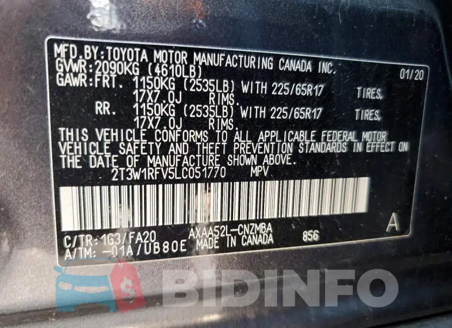 2T3W1RFV5LC051770 Photo# 14