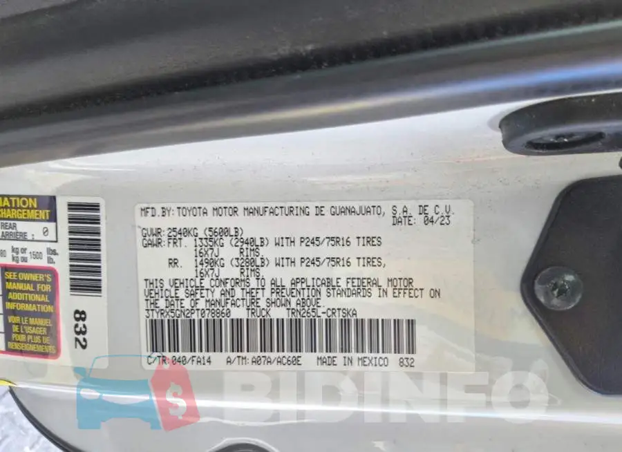 3TYRX5GN2PT078860 Photo# 12