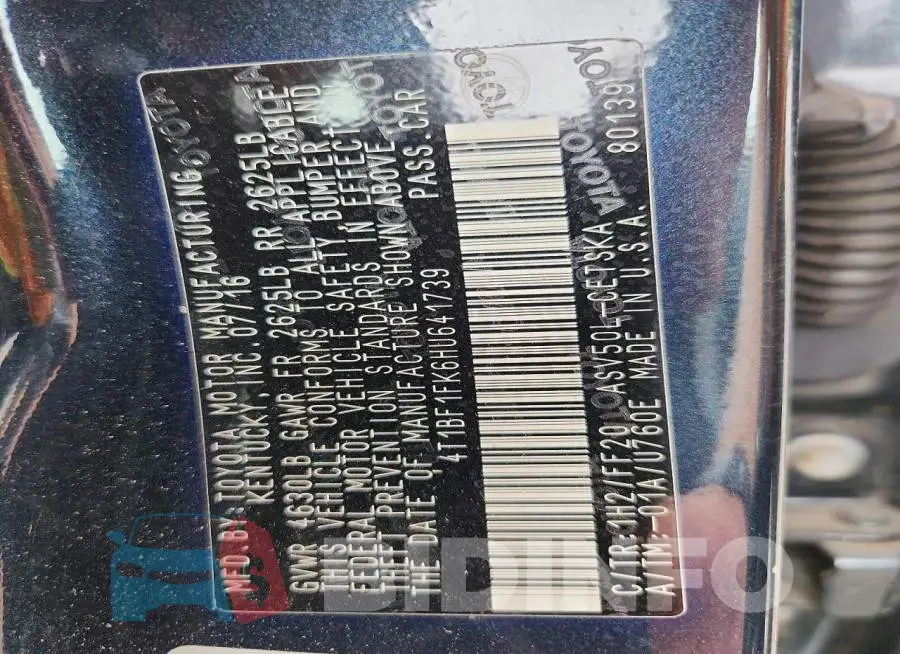 4T1BF1FK6HU641739 Photo# 12