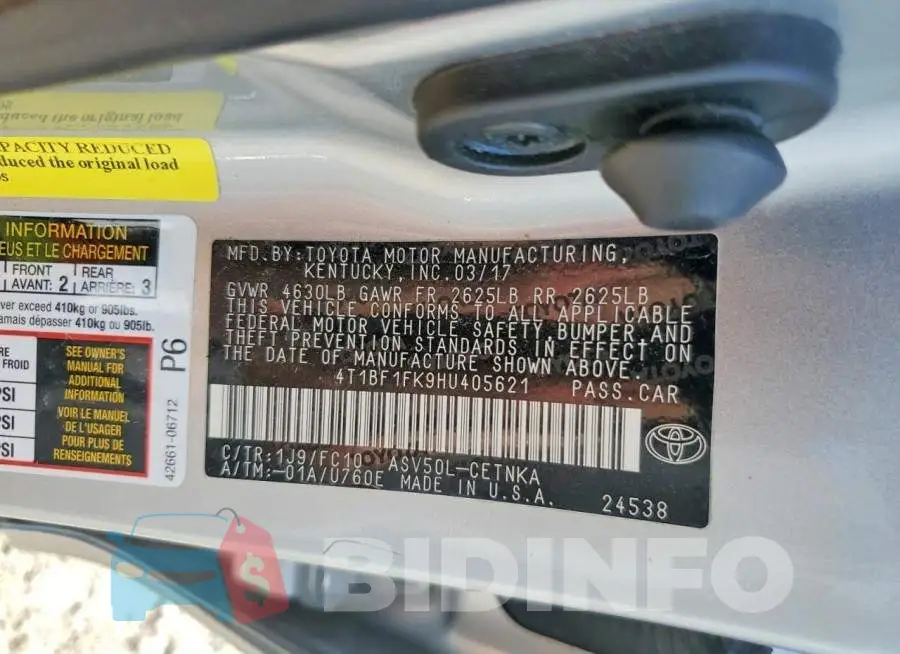 4T1BF1FK9HU405621 Photo# 12