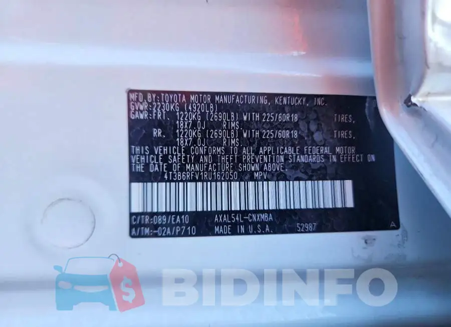 4T3B6RFV1RU162050 Photo# 13
