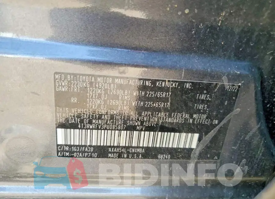 4T3RWRFV3PU085807 Photo# 12