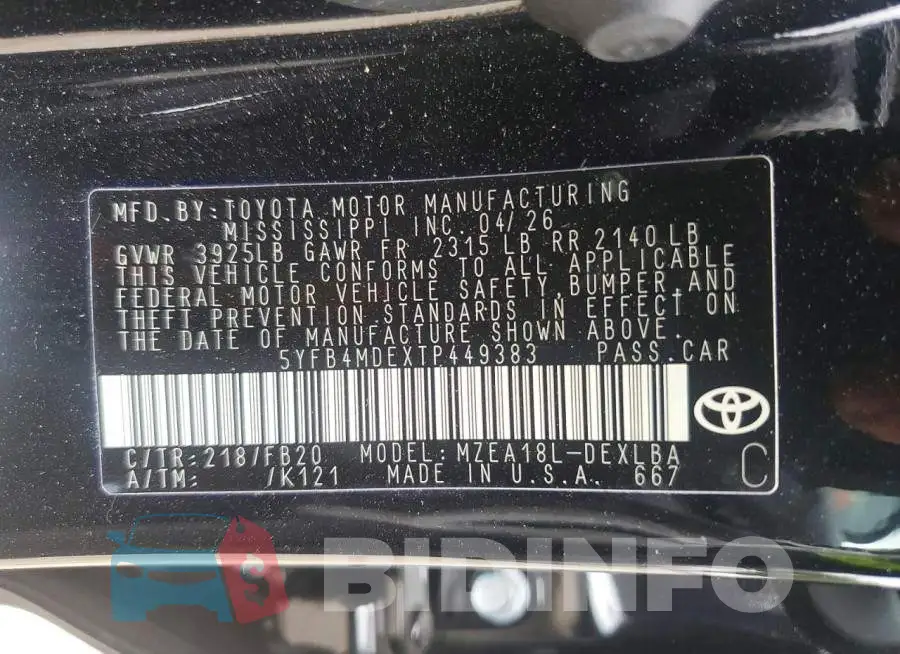 5YFB4MDEXTP449383 Photo# 12
