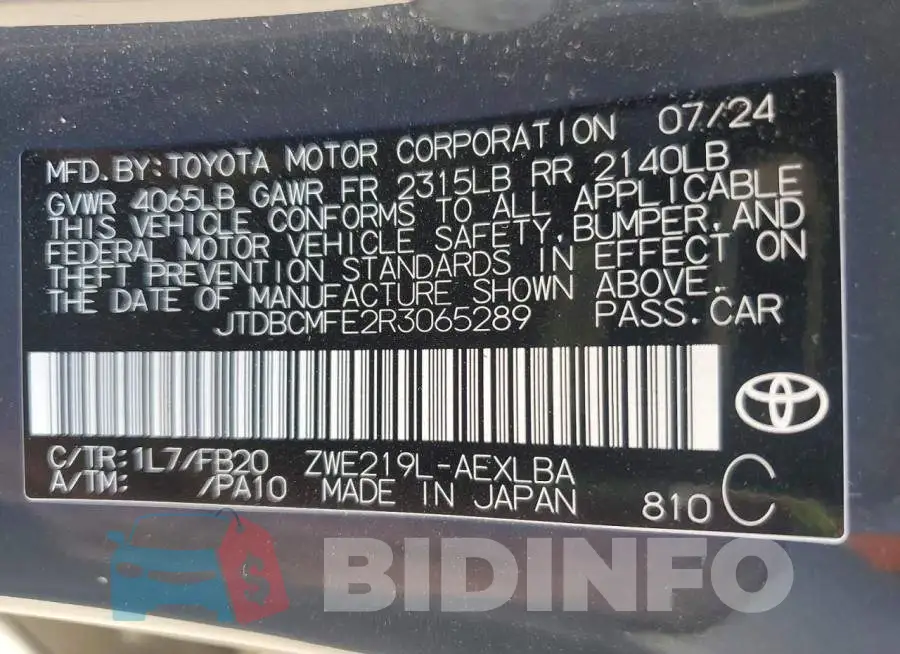 JTDBCMFE2R3065289 Photo# 12