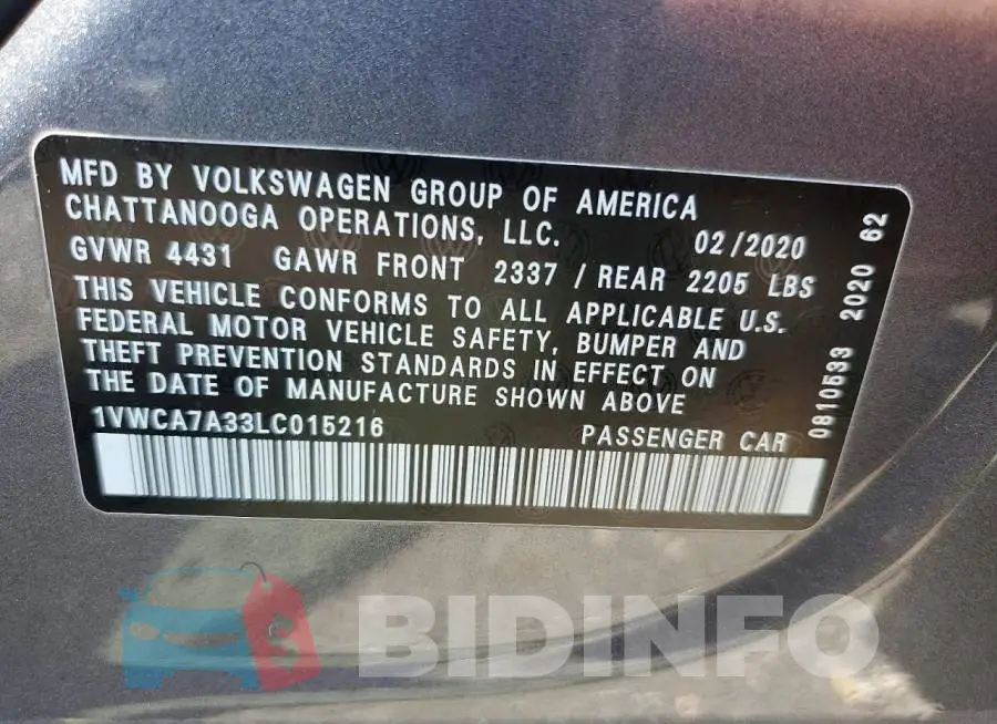 1VWCA7A33LC015216 Photo# 12