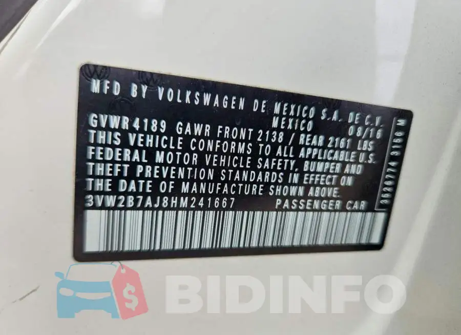 3VW2B7AJ8HM241667 Photo# 12