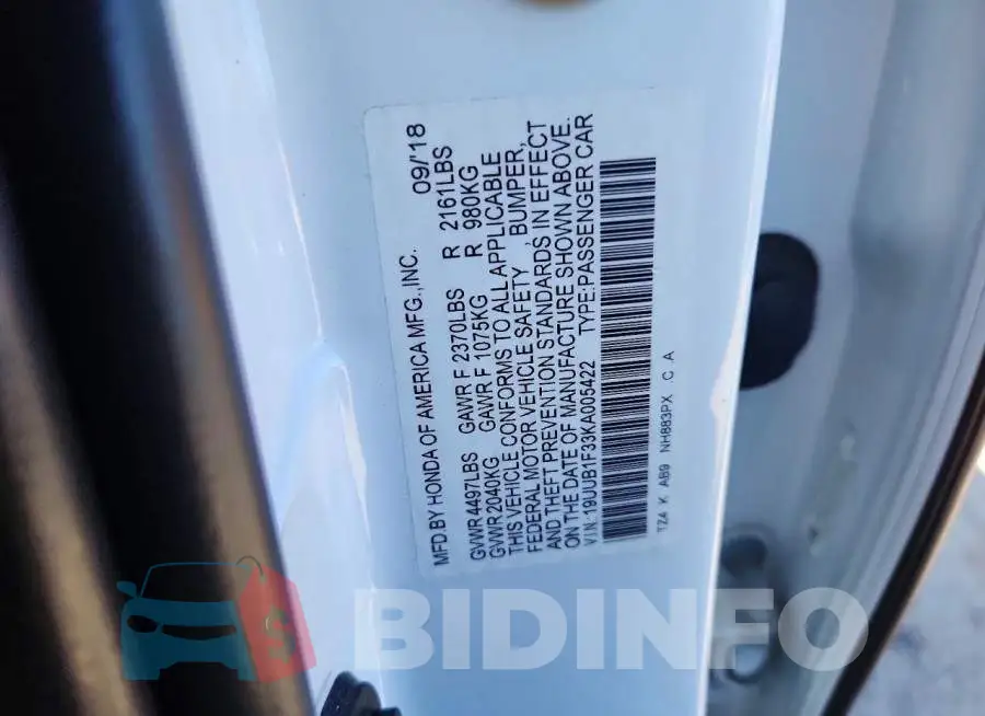 19UUB1F33KA005422 Photo# 12