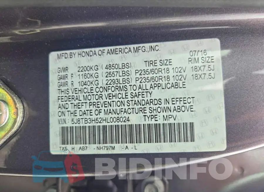 5J8TB3H52HL008024 Photo# 13