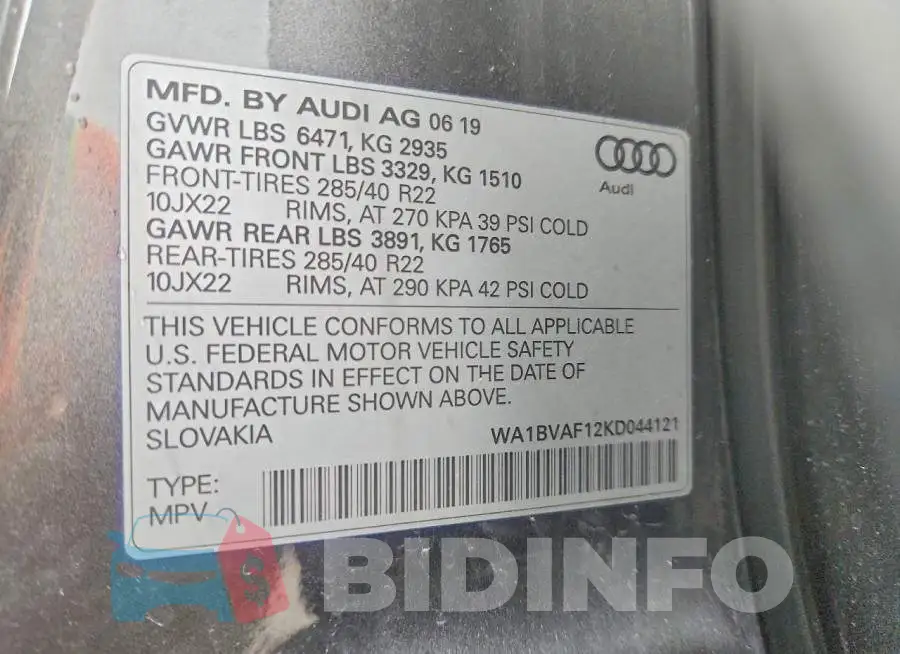 WA1BVAF12KD044121 Photo# 13