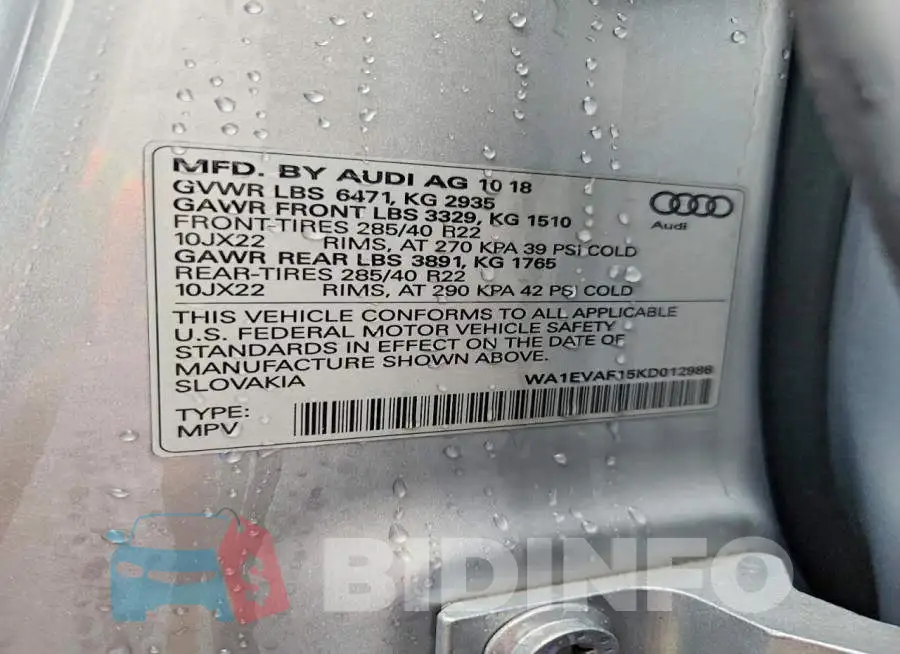 WA1EVAF15KD012986 Photo# 12